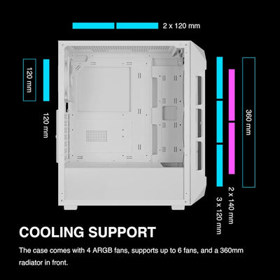 Caja De Pc Gamdias Aura Gc1 Elite Argb Media Torre Blanca