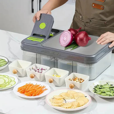 Cortador Picador Rayador De Verduras Multifuncional 16 Pzs Verde Claro