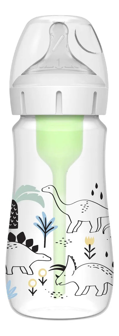 Tetero Dr Brown Boca Ancha 9 Oz Nivel 1 Decorado Dinosaurio Color Verde Claro Dinosaurios