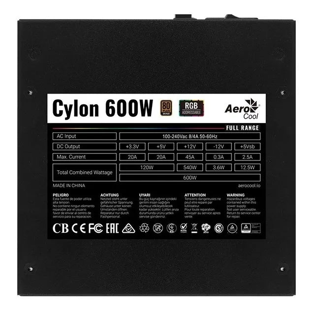 Fuente De Poder Aerocool Cylon Rgb 600w Oem 80+ Bronce Oem Black