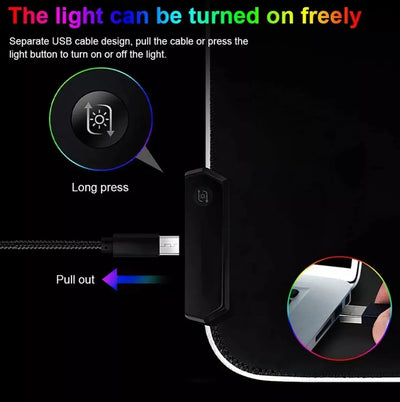 Pad Mouse Gamer Rgb Xxl Luminoso Led 80*30 Cm Antideslizante Negro