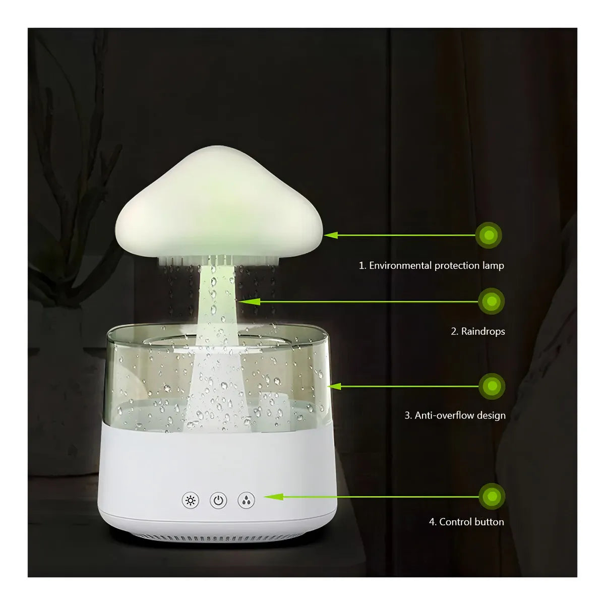 Humidificador De Aire Tipo Lluvia Con Forma De Hongo Con Luz