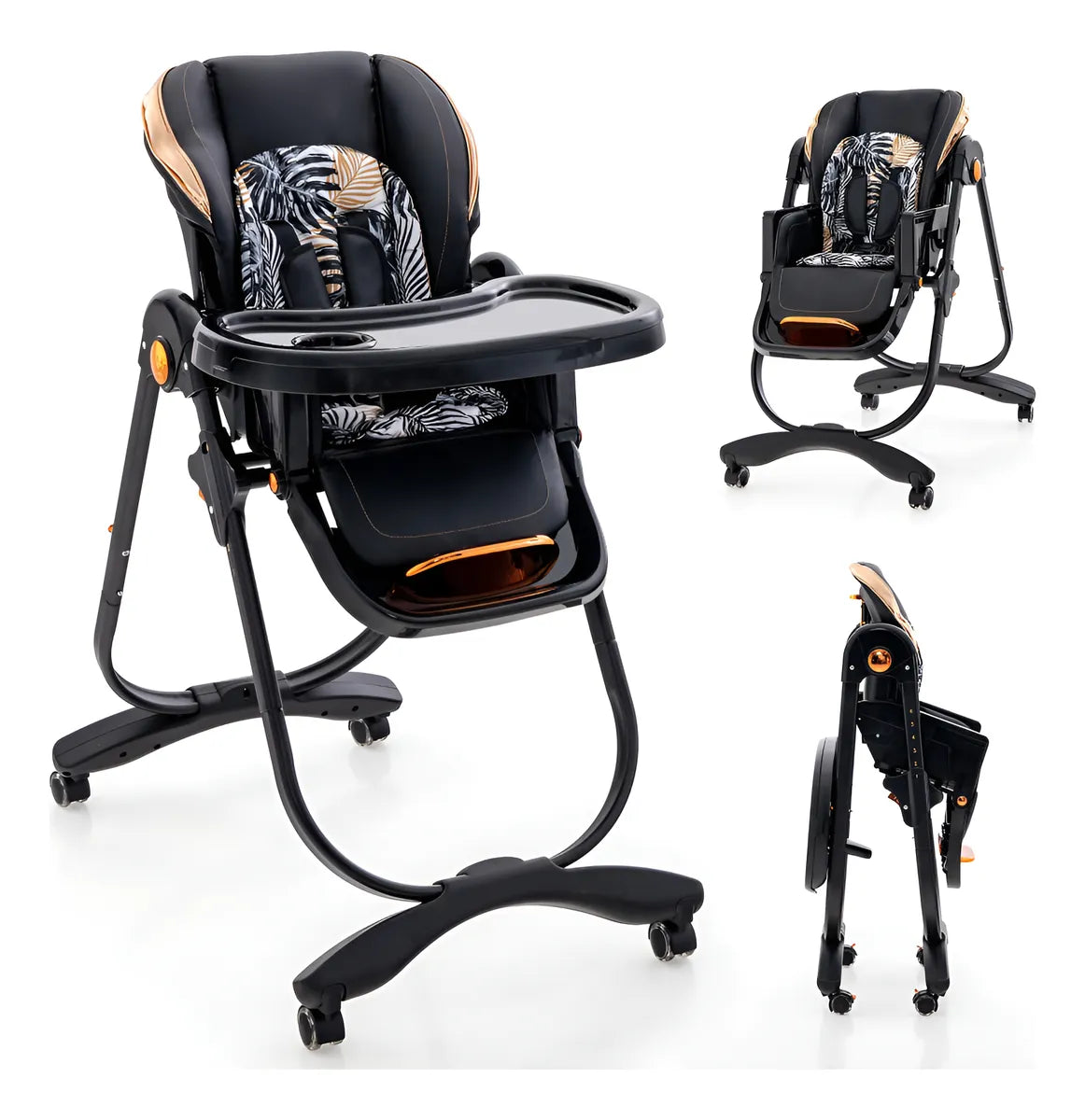 Silla Alta Plegable Ajustable Con Ruedas Para Bebés Negro