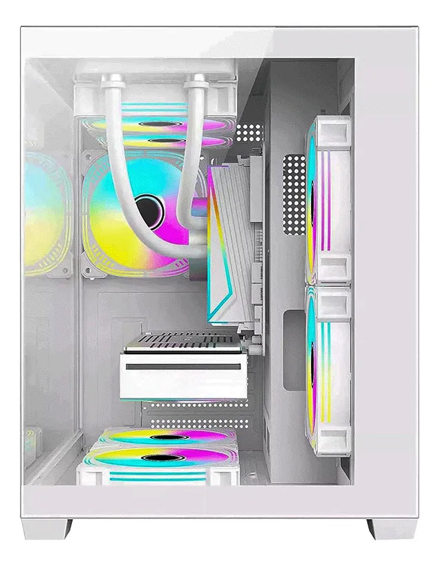 Gabinete Chasis Para Pc Gamer Pecera Argb Blanco + 3 Cooler