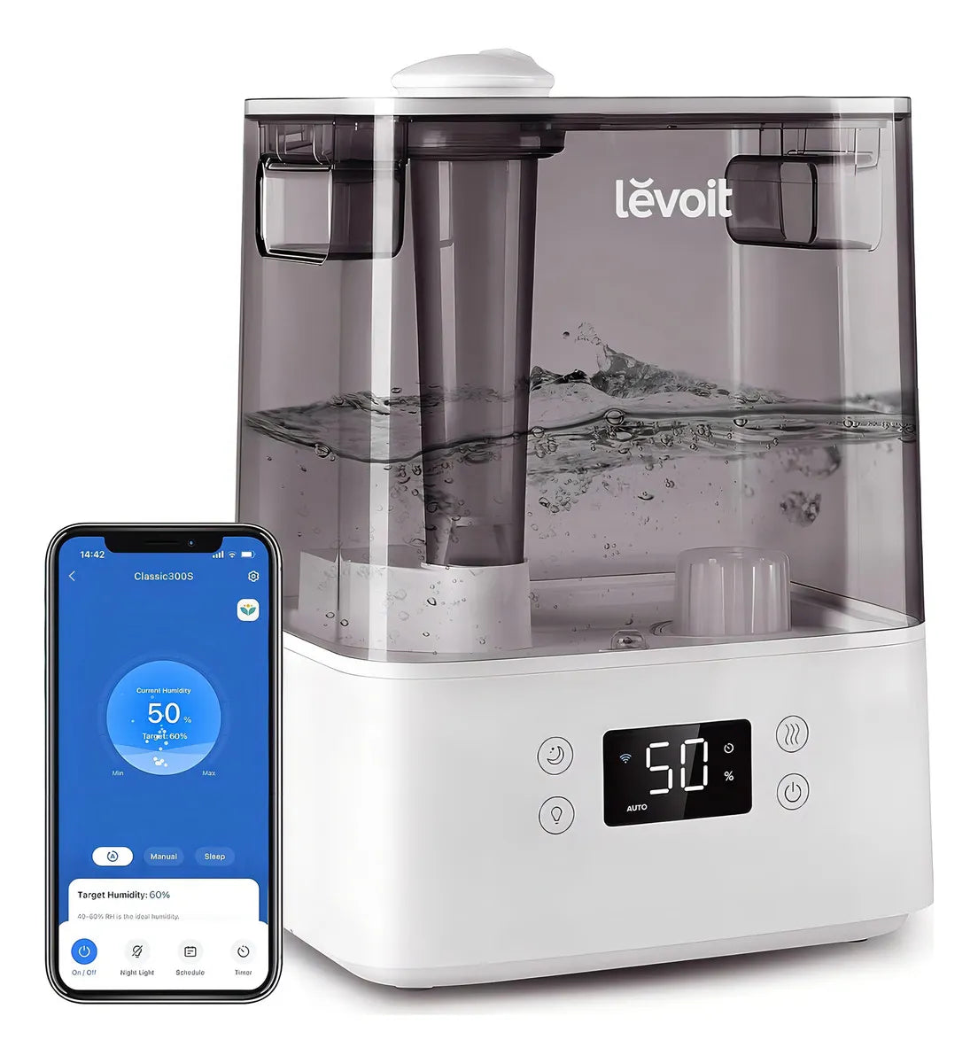 Humidificador Ultrasónico Smart Wifi Y Conector De Voz Color Blanco/Gris