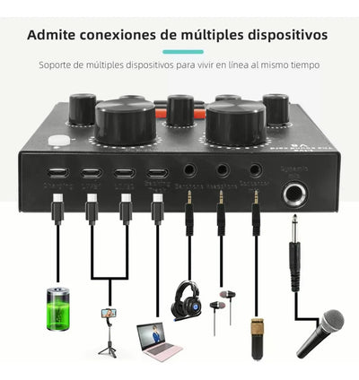Micrófono Profesional Condensador+brazo+tarjeta Sonido V8 Dorado
