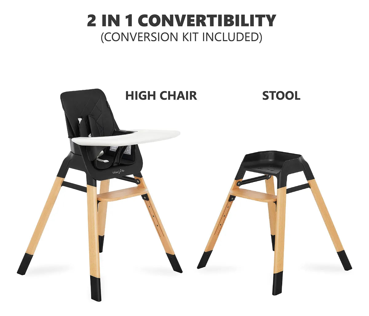 Silla Alta Compacta De Madera Negra Portátil Con Bandeja Aju