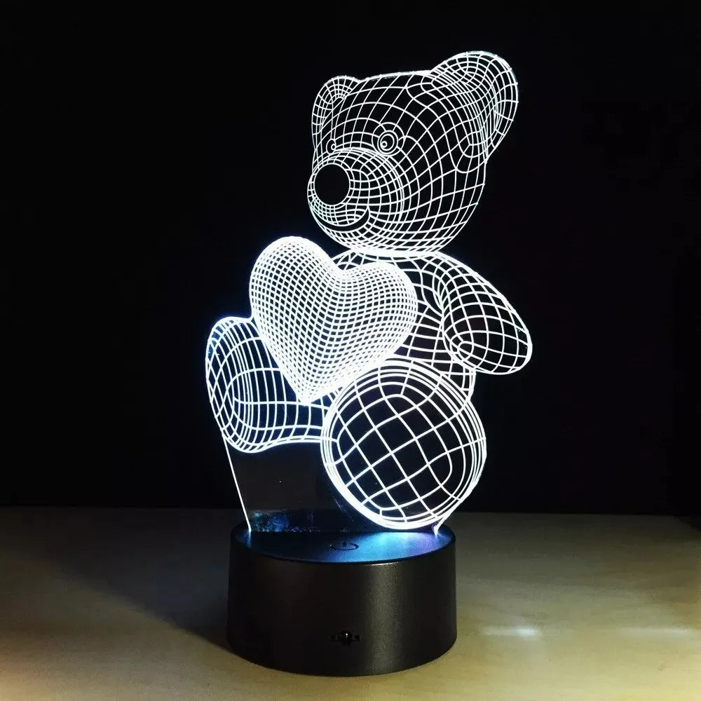 Lampara De Noche Led 3d Oso Niños Regalo Novios Amor Negra
