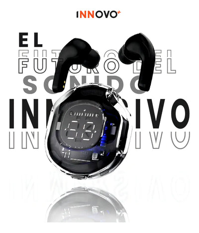 Audífonos Innovo PodsPRO Bluetooth Inalámbricos Negro con Micrófono y Luz LED