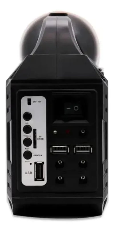 Radio Parlante Con Panel Solar Linterna+3bombillos Fm Am Bt Negro