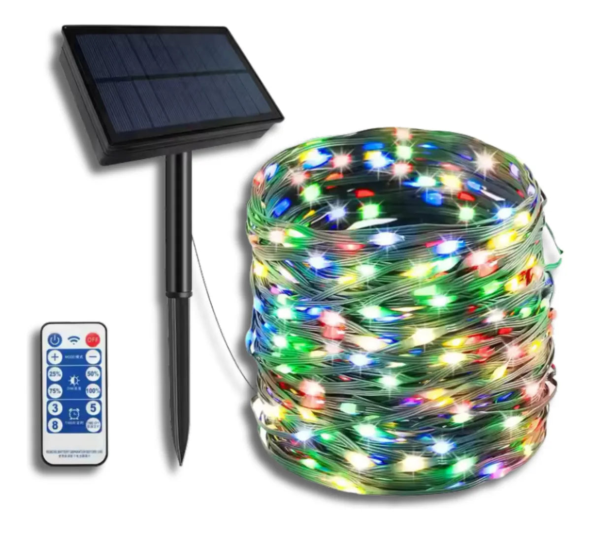 Luces Navideñas Luz Led Solar 50m Control Navidad Guirnalda Multicolor