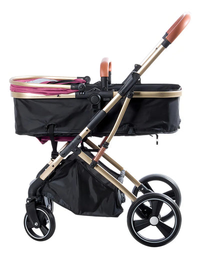 Coche Bebé Moises Plegable Ebaby Color Rosado Chasis Dorado