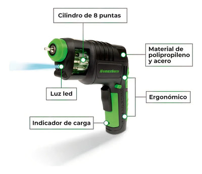 Taladro Destornillador Eléctrico E Inalámbrico Hammersmith Color Negro 100V 240V 6V