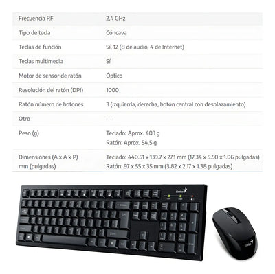 Combo Inalámbrico Teclado Y Mouse Genius Km 8101 Color del teclado Negro
