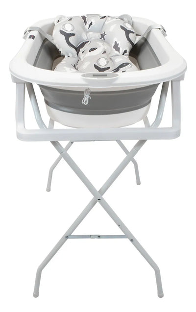 Bañera Plegable Con Soporte Y Cojín Stand Happy Baby Color Gris