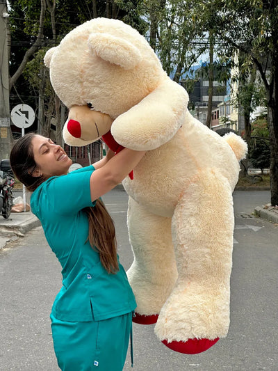 Oso de peluche gigante 1,60 Josefino Color blanco y Corbatín Rojo