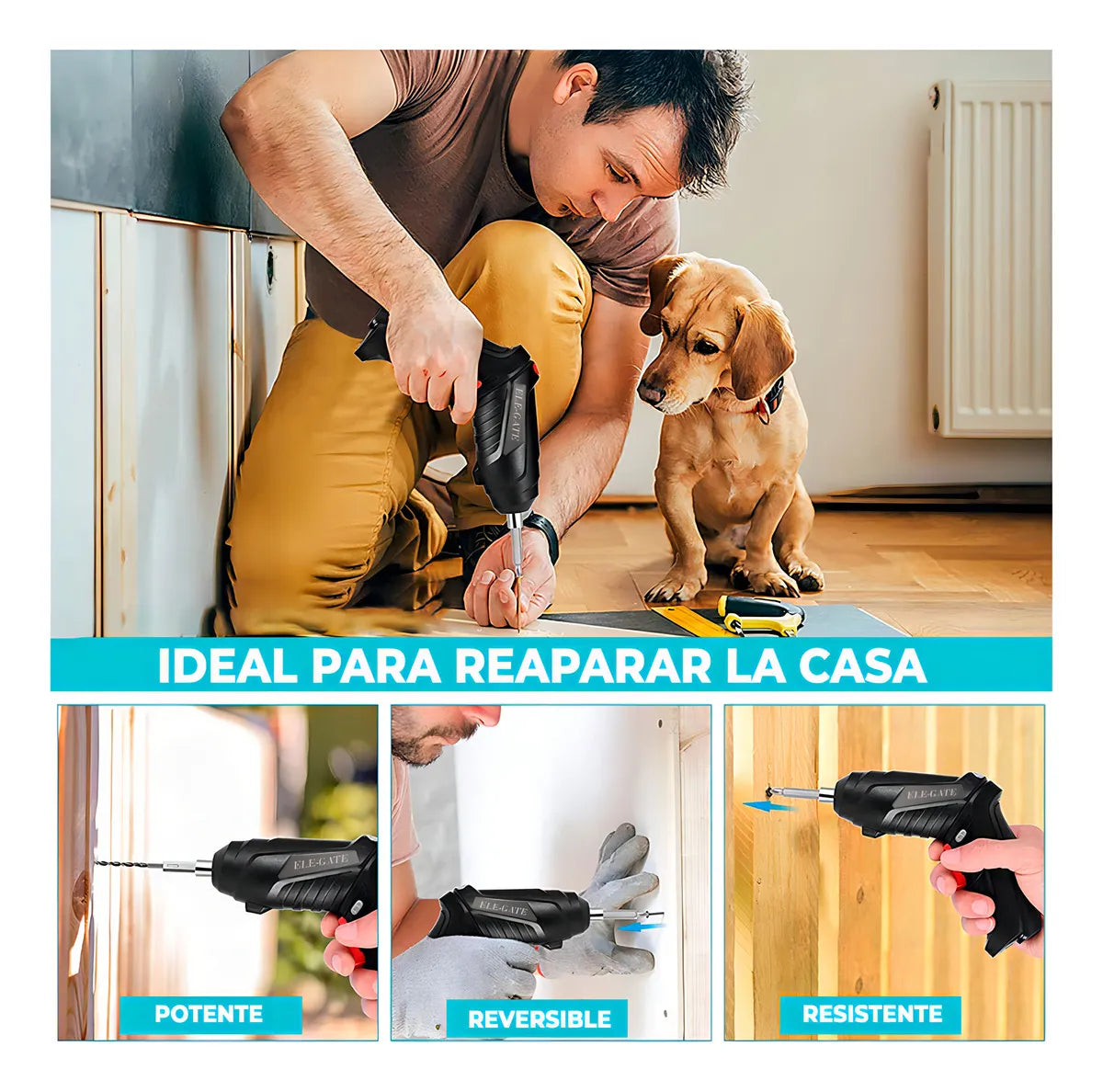 Destornillador Eléctrico Taladro Inalámbrico Recargable Color Negro