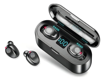 Audífonos in ear inalámbricos F9 negro con luz LED