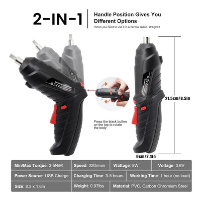 Destornillador Inalambrico Electrico 47 En 1 Recargable Negro