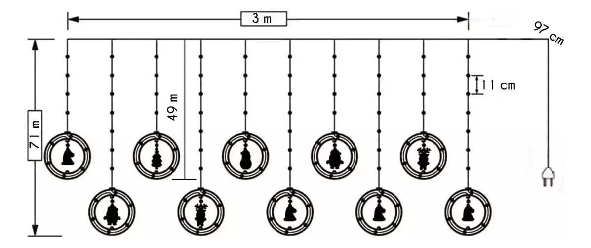 Luces Navideñas Instalación Cortina Guirnaldas Aros Bolas De Multiolor
