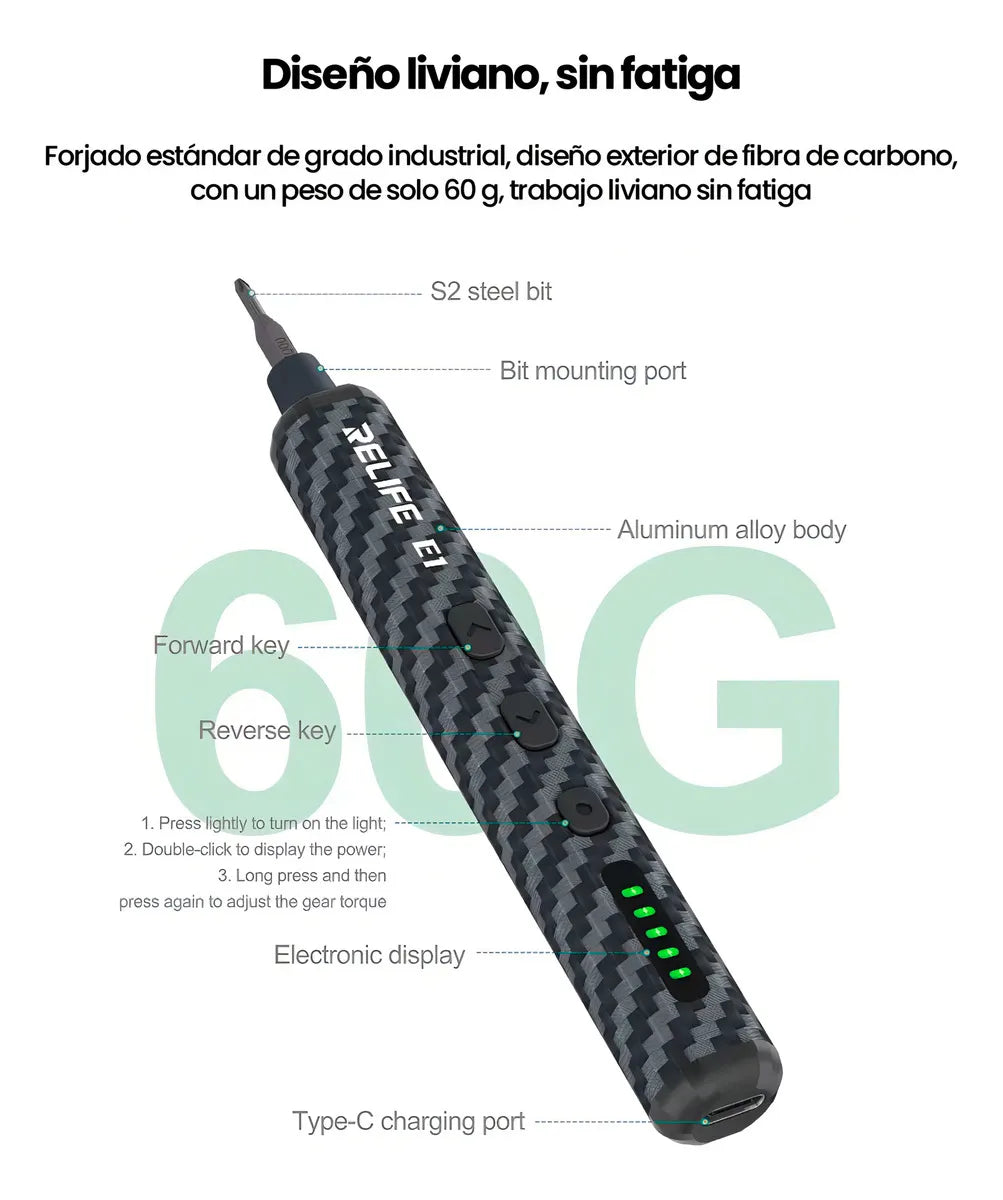 Destornillador Electrico Relife E1 12 Puntas Celulares Color Negro