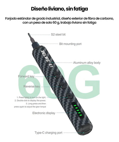Destornillador Electrico Relife E1 12 Puntas Celulares Color Negro