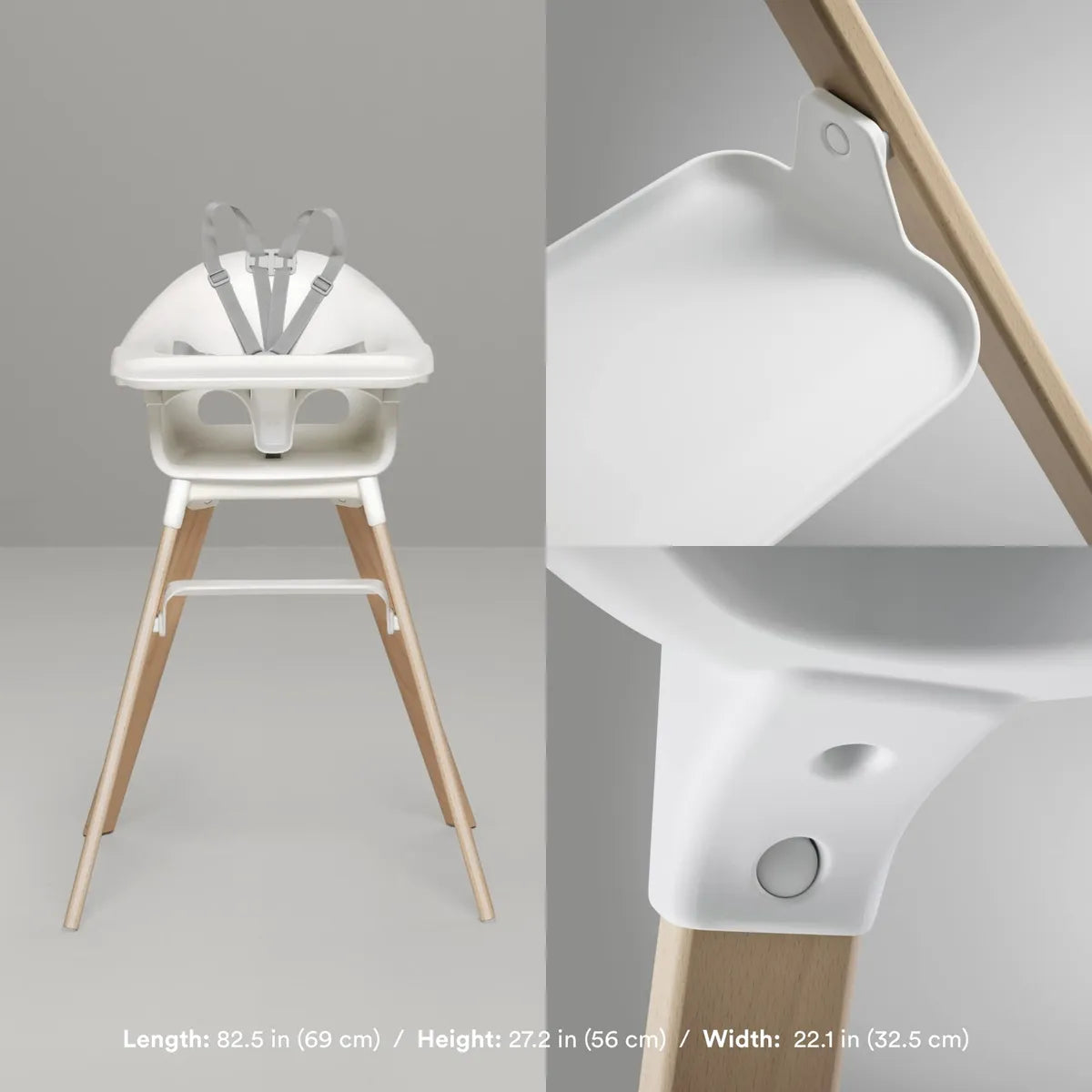 Silla Alta Todo En Uno Blanca Con Bandeja Y Arnés Ligera