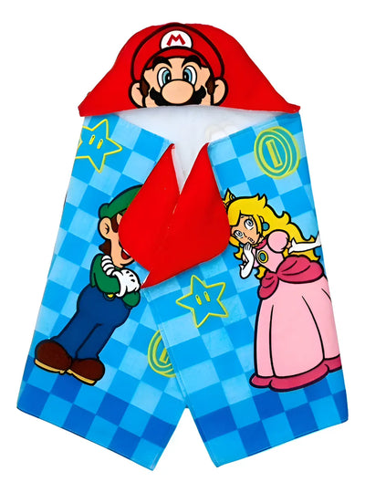Toalla Con Capucha Super Mario Niños Baño Playa Piscina Azul