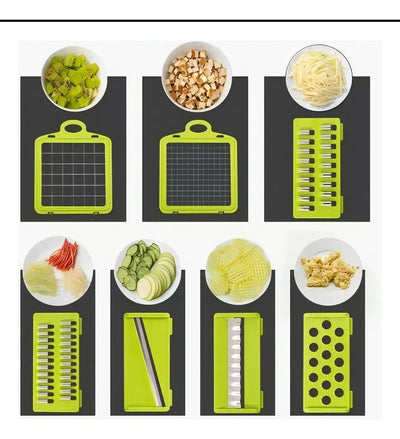 Picador De Verduras 14 Piezas Multifuncional Cortador Manual Griss Oscuro