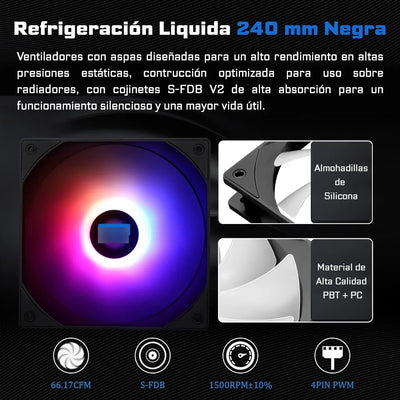 Enfriamiento Liquido Ta Pc Cpu 240mm Argb Lga 1700 Am5 Am4 Negro