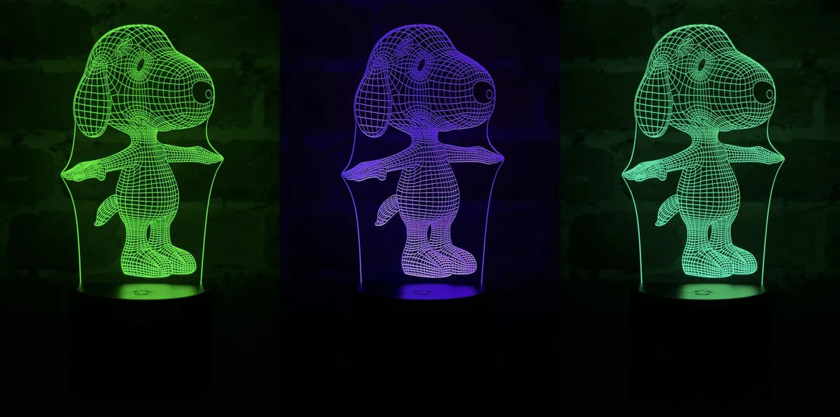 Lámpara De Noche Led 3d Snoopy Holograma Decoración Regalo - Negro