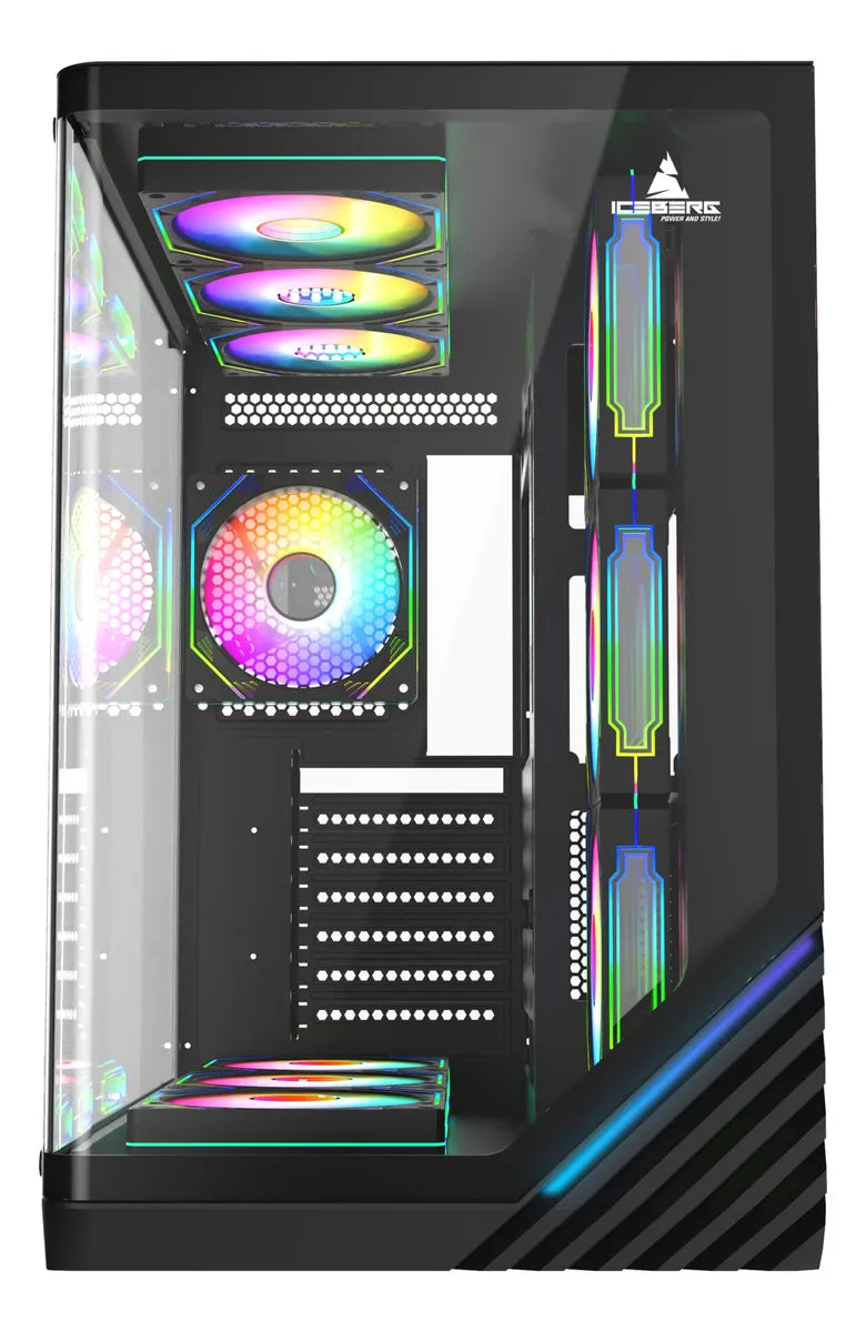 Gabinete Gamer Iceberg Wave L Vidrio Curvo 7 Ventiladores Negro