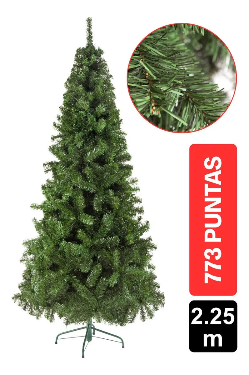 Arbol De Navidad Atlantic 2.25m 773 Puntas Gio Home Pino Navideño Look Natural Base Metalica Artificial Para Decoracion Con Bolas Adornos Extension Cintas Bombillos Botas Campanas Luces Estrella Noel
