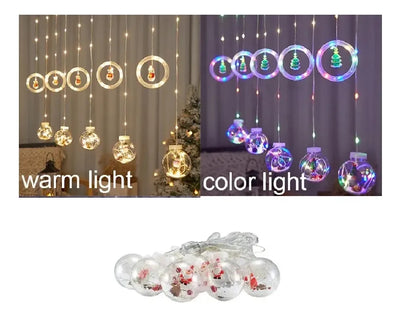 Cortina Instalación Luces Navideñas Árbol Navidad Papá Noel Multicolor