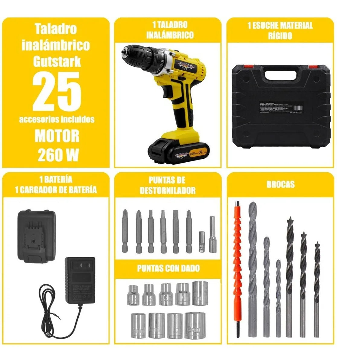 Taladro Atornillador Inalambrico 1360 Rpm Color Amarillo Frecuencia 60 rpm