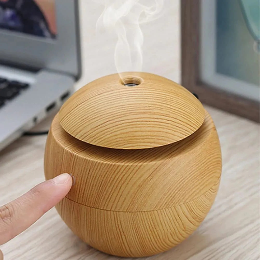 Humidificador Difusor Aire Diseño Madera Claro Redondo Esenc - Marrón Claro