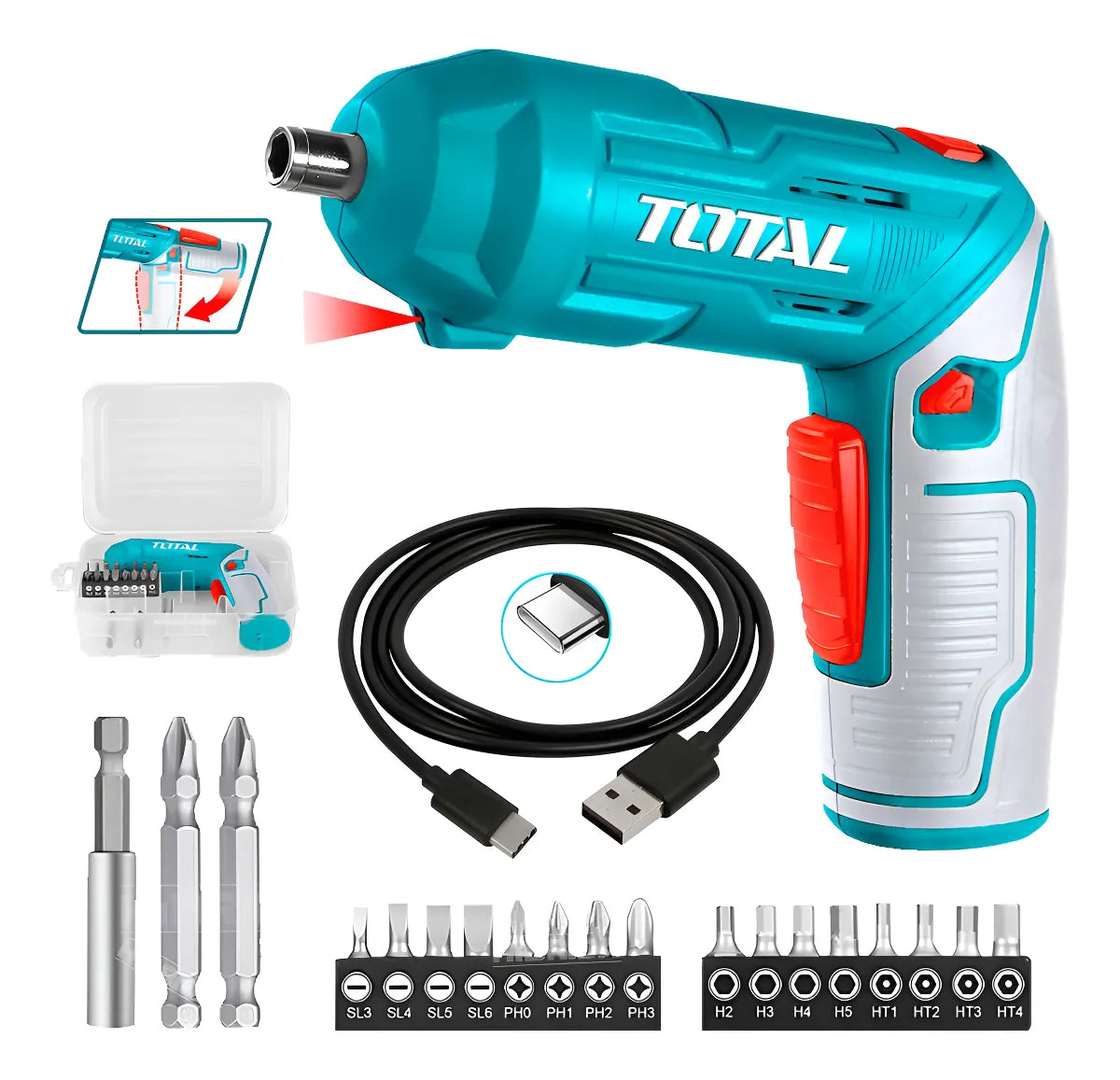 Destornillador Inalambrico TSDLI0442 Azul petróleo, Inlcuye Cable USB Tipo C