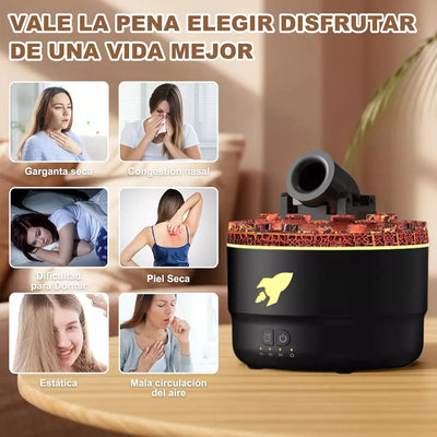 Humificador Difusor De Aromas Olores Cañon Lava Aros Luz Led - Negro