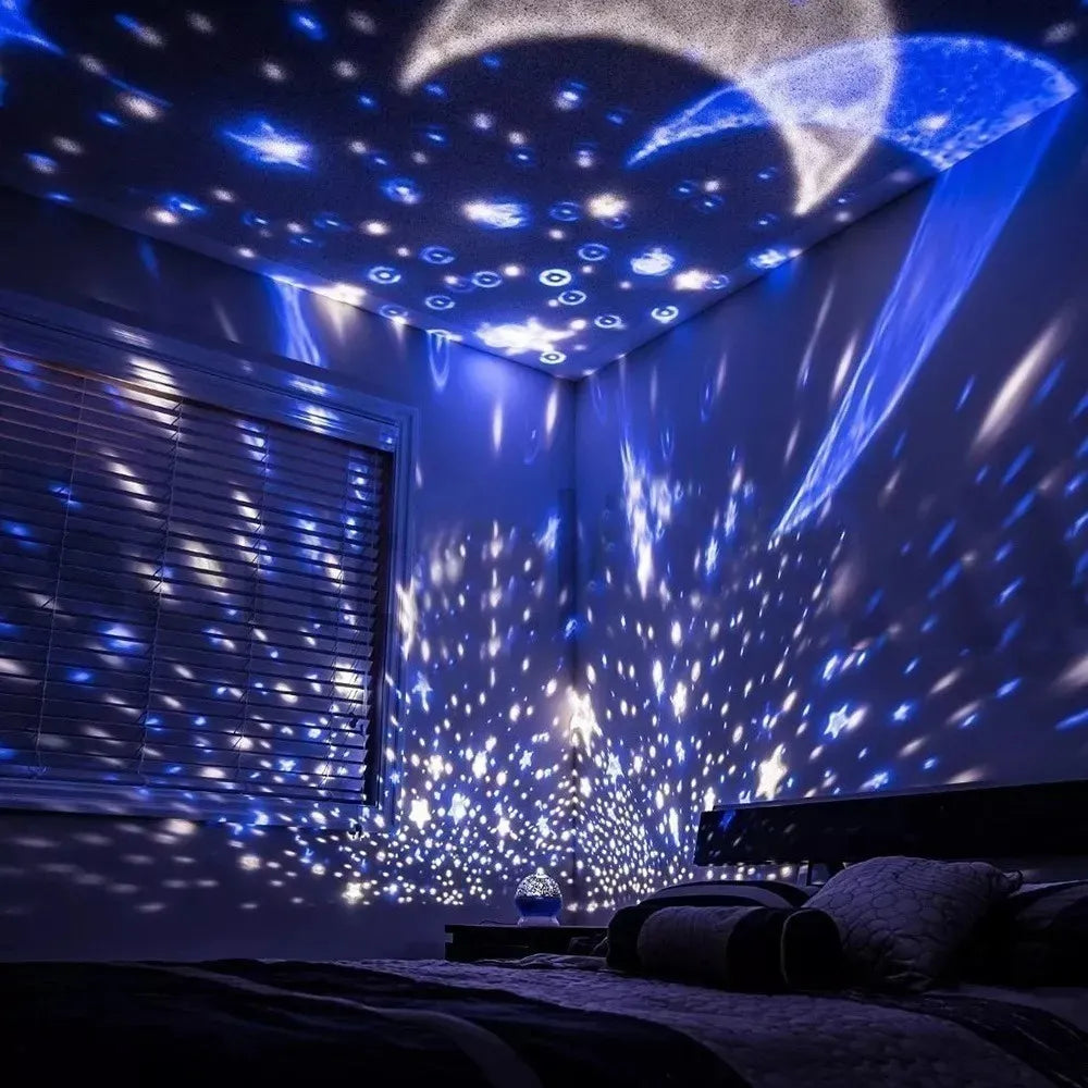 Lampara Proyector Giratorio Estrellas Luz Regalo Niños Bebé Violeta