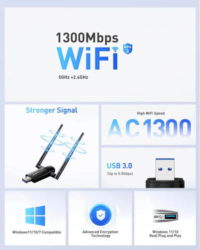 Adaptador Inalambrico Usb Wifi Para Pc 802.11ac 1200 Mbps