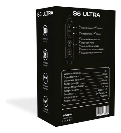 Audífonos Bluetooth Movisun S5 Ultra Color Negro