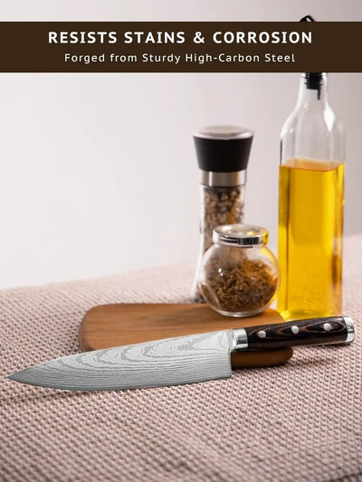 Cuchillo De Chef Profecional Aleman Alto Carbono Damasco Gris