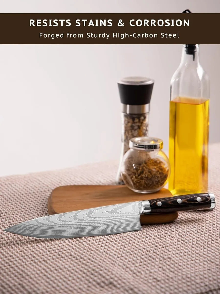 Cuchillo De Chef Profecional Aleman Alto Carbono Damasco Gris