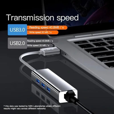 Adaptador De Red Usb 3.0 A Rj45 Ethernet + Hub 3.0 Multipuer