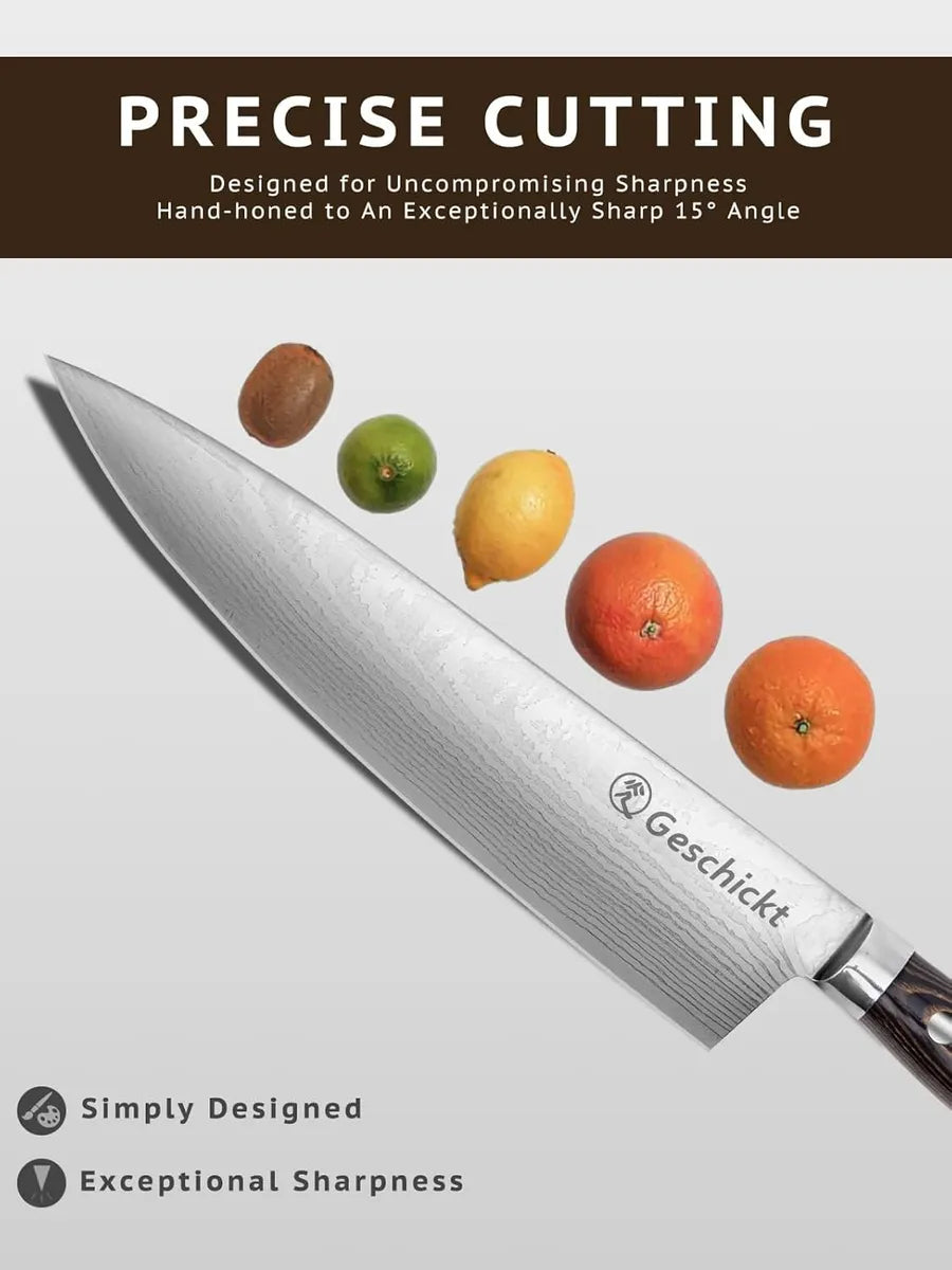 Cuchillo De Chef Profecional Aleman Alto Carbono Damasco Gris