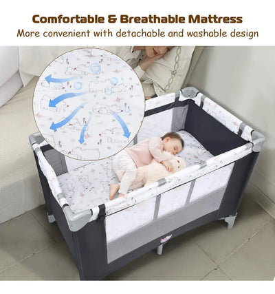 Baby Joy Pack And Play 3 En 1 Portátil Con Moisés Y Cambiado
