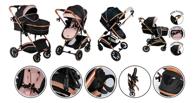 Coche De Paseo Ebaby Moisés Modelo 126 Reclinable Color Rosa Cubrepiés Amortiguación Chasis Dorado
