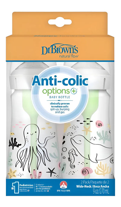 Set 2 Teteros Option+ Ba 9oz Decorado Oceano - Dr. Browns Color Rosado