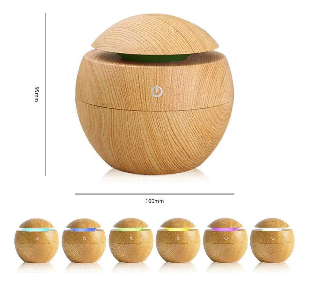 Humidificador Difusor Aire Diseño Madera Claro Redondo Esenc - Marrón Claro