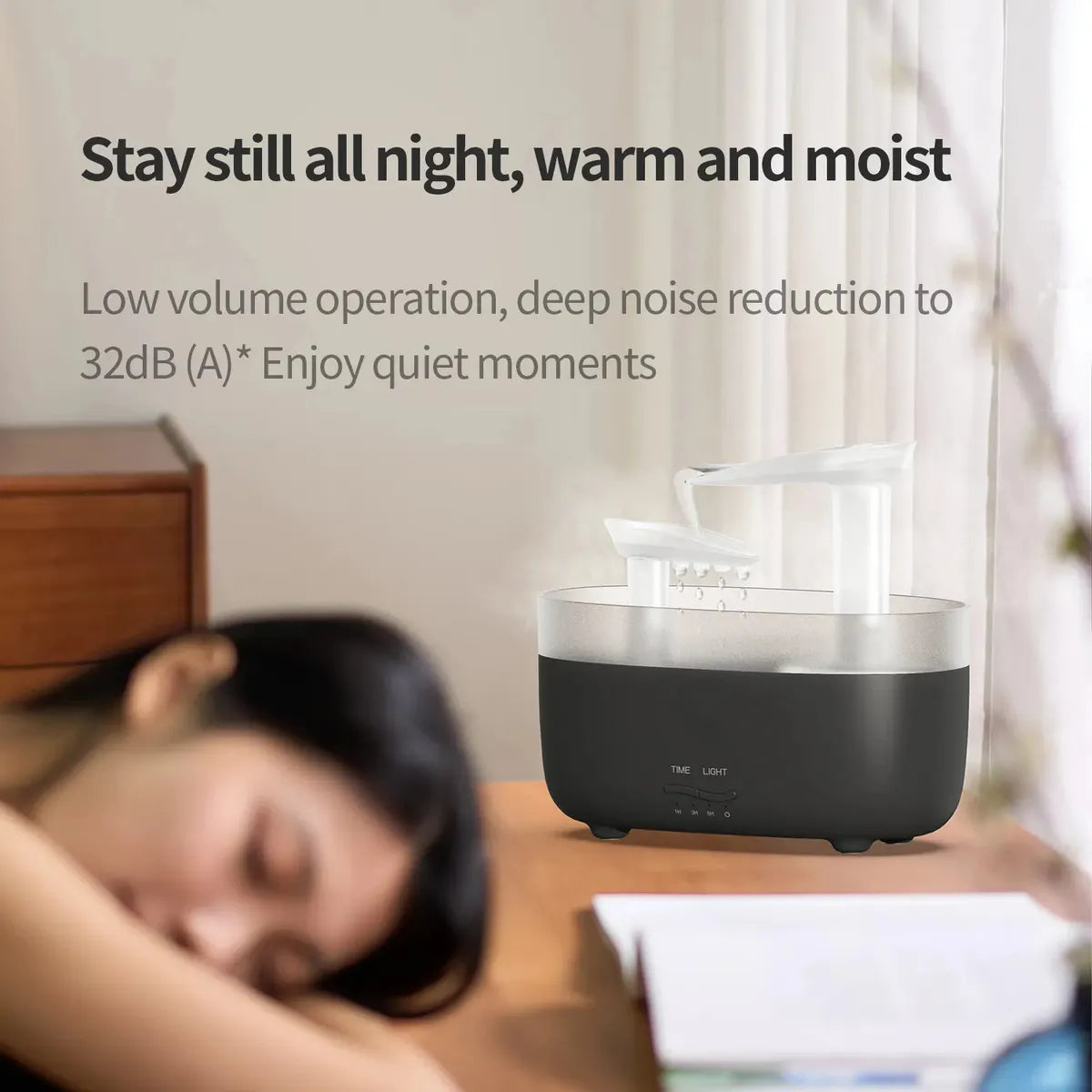 Humidificador De Aromas Cascada Vapor Luz Led + Esencia Negro